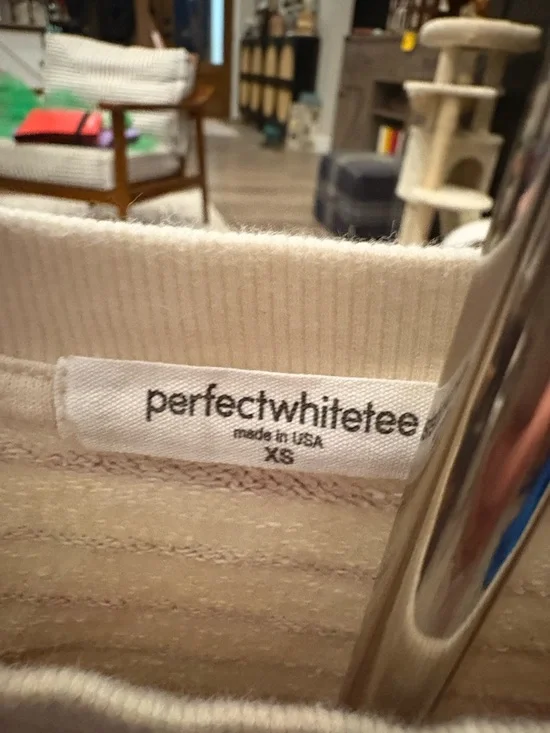 perfectwhitetee Cream and Red Striped Crewneck Sweatshirt - Picture 2 of 4